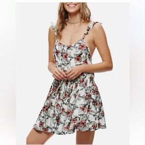 Free People Dear You Mini Dress in Neutral Combo Floral Size L Boho